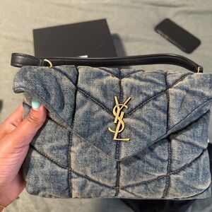 Yves Saint Laurent Quilted Denim Bag with Gold Accents